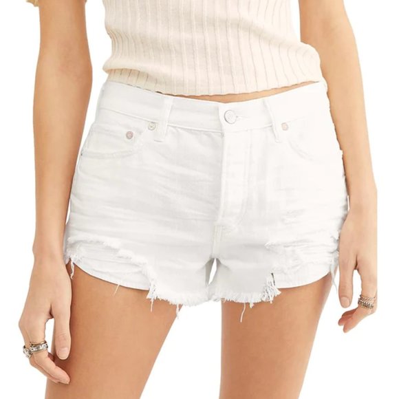 NWT Free People Loving Good Vibrations Distressed White Summer Shorts sz 28 - Picture 1 of 7